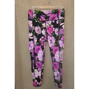Victoria's Secret Purple Pink Floral Colorful 7/8 Leggings size 8 M - Pockets
